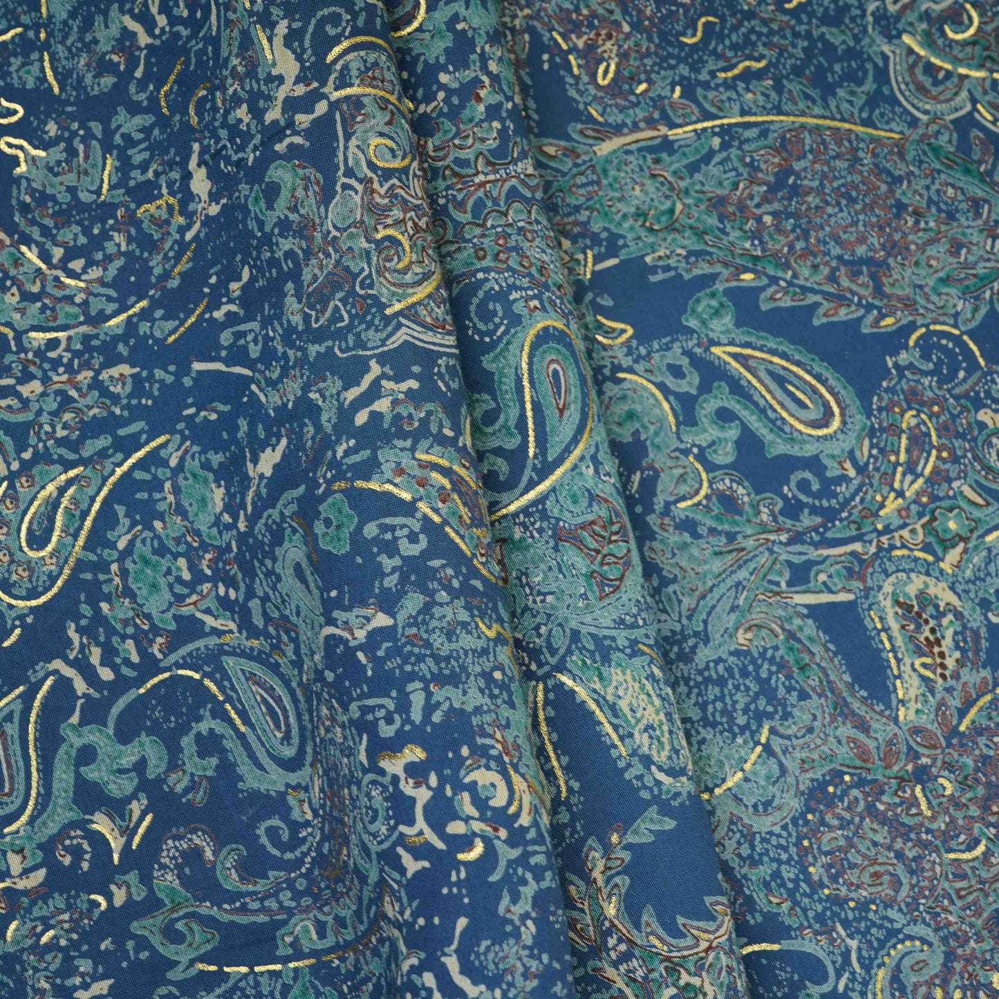 Blue Foil floral print Eri Cotton Fabric MTFG-31073