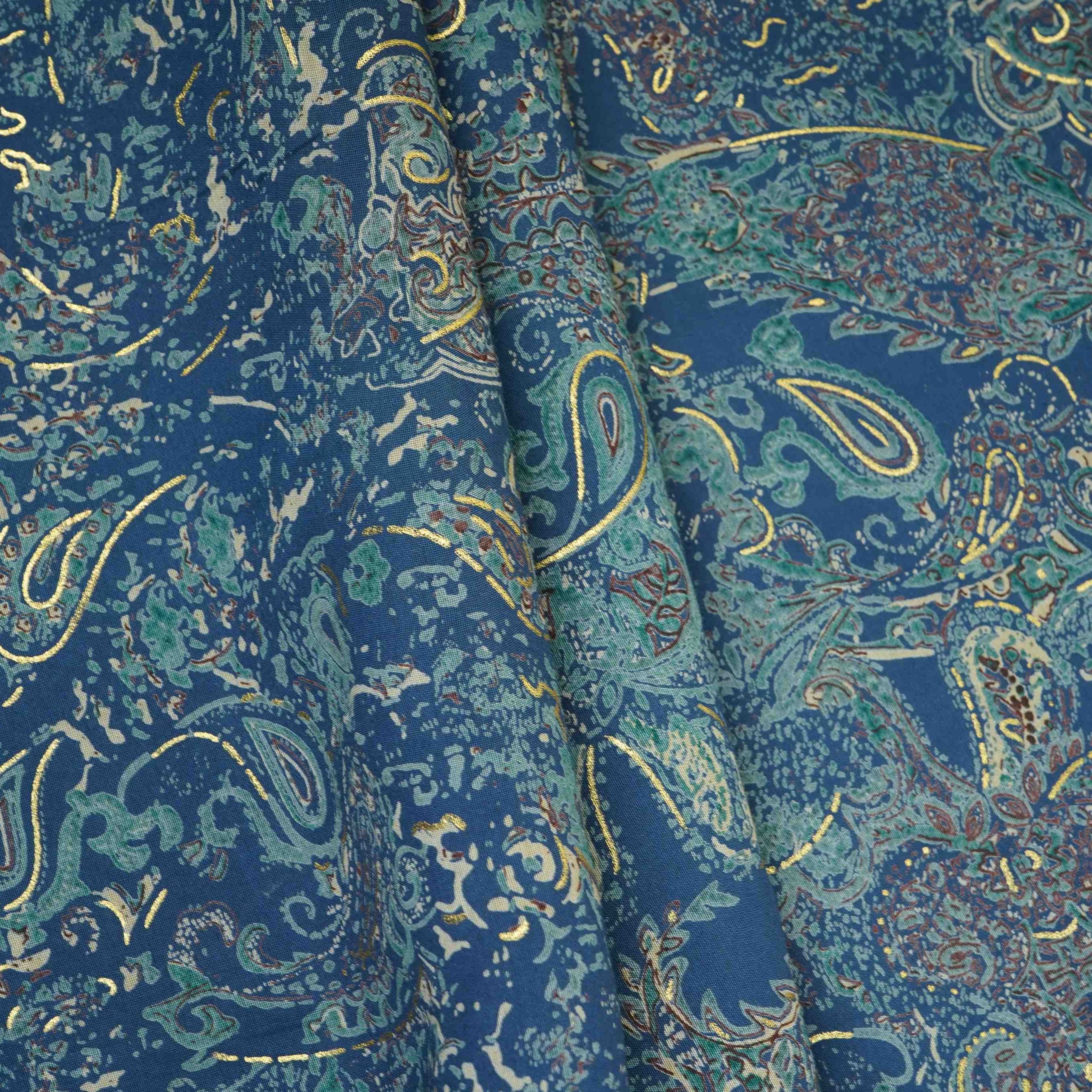 Blue Foil floral print Eri Cotton Fabric MTFG-31073 - TradeUNO