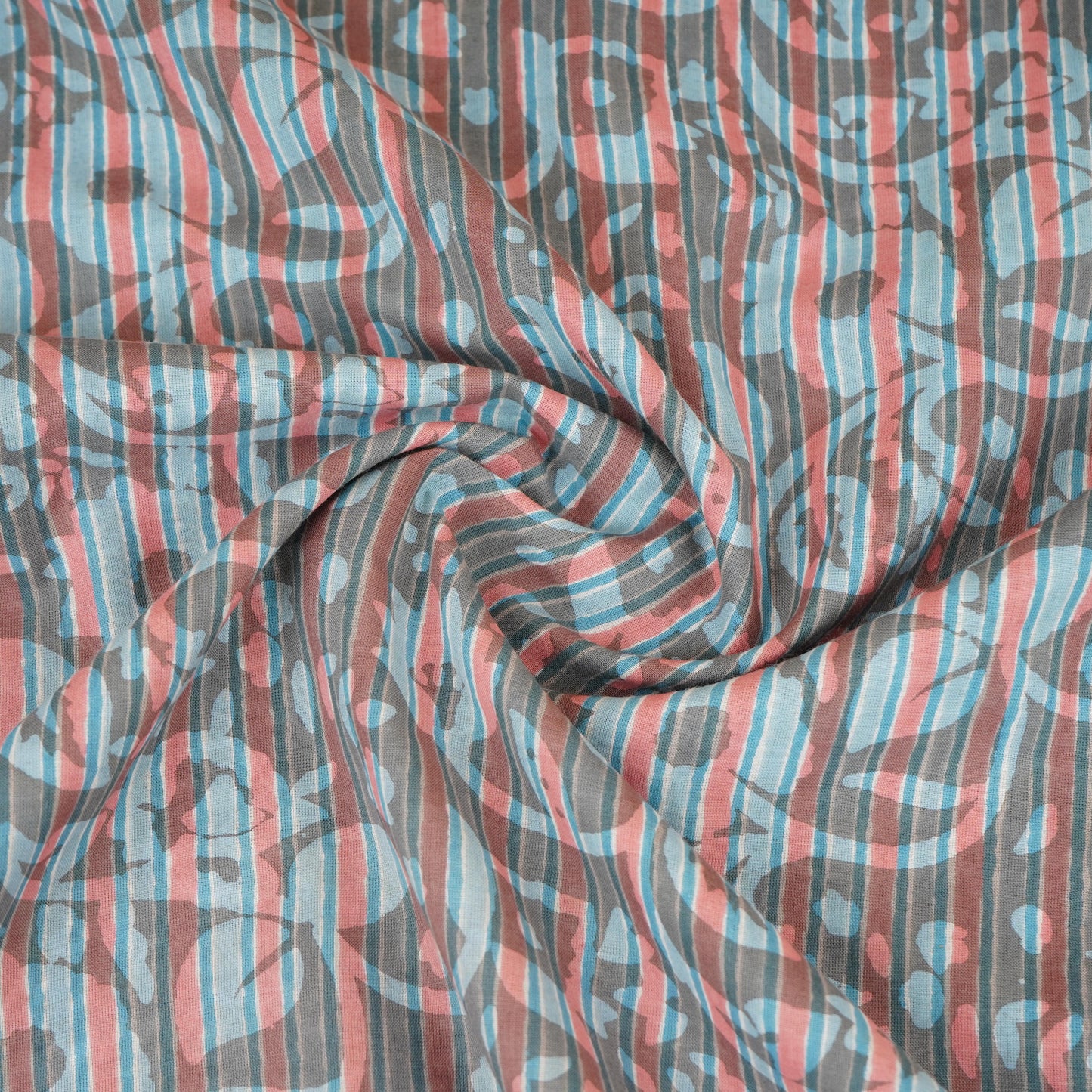 Dark Grey Stripes Dabu Print Cotton Fabric AFI-29611