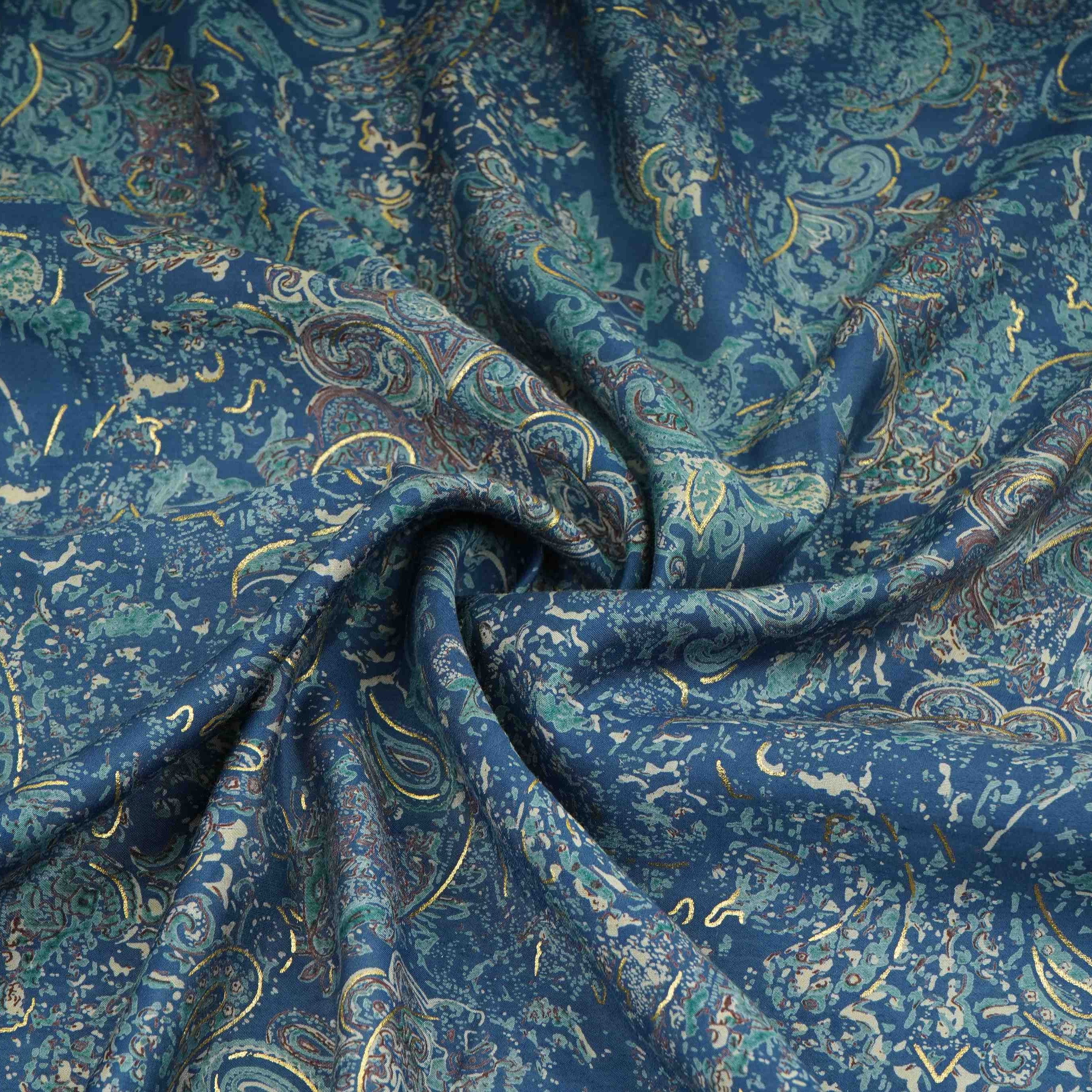 Blue Foil floral print Eri Cotton Fabric MTFG-31073 - TradeUNO