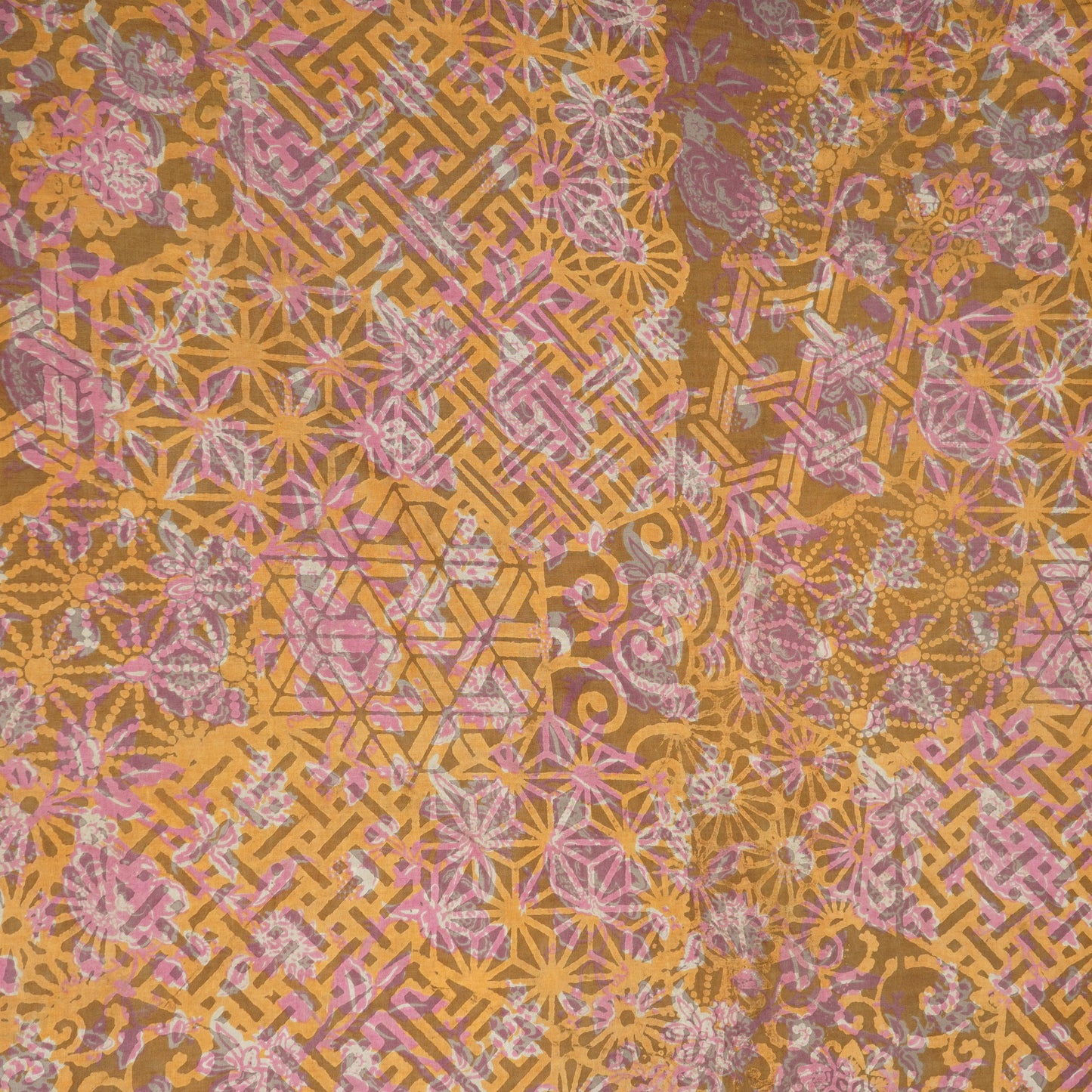 Mustard Multicolor Dabu Print Cotton Fabric AFI-29609
