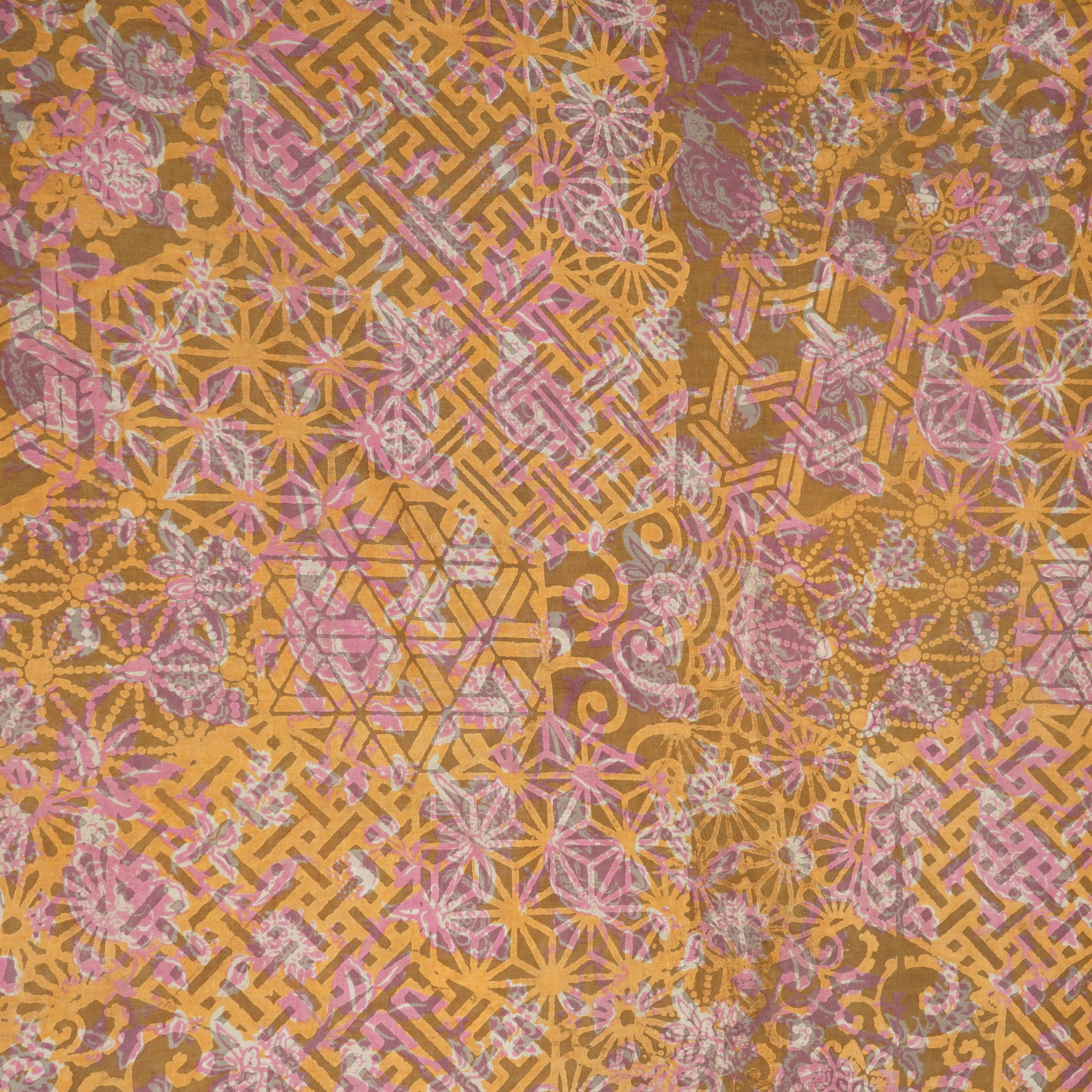 Mustard Multicolor Dabu Print Cotton Fabric AFI-29609 - TradeUNO