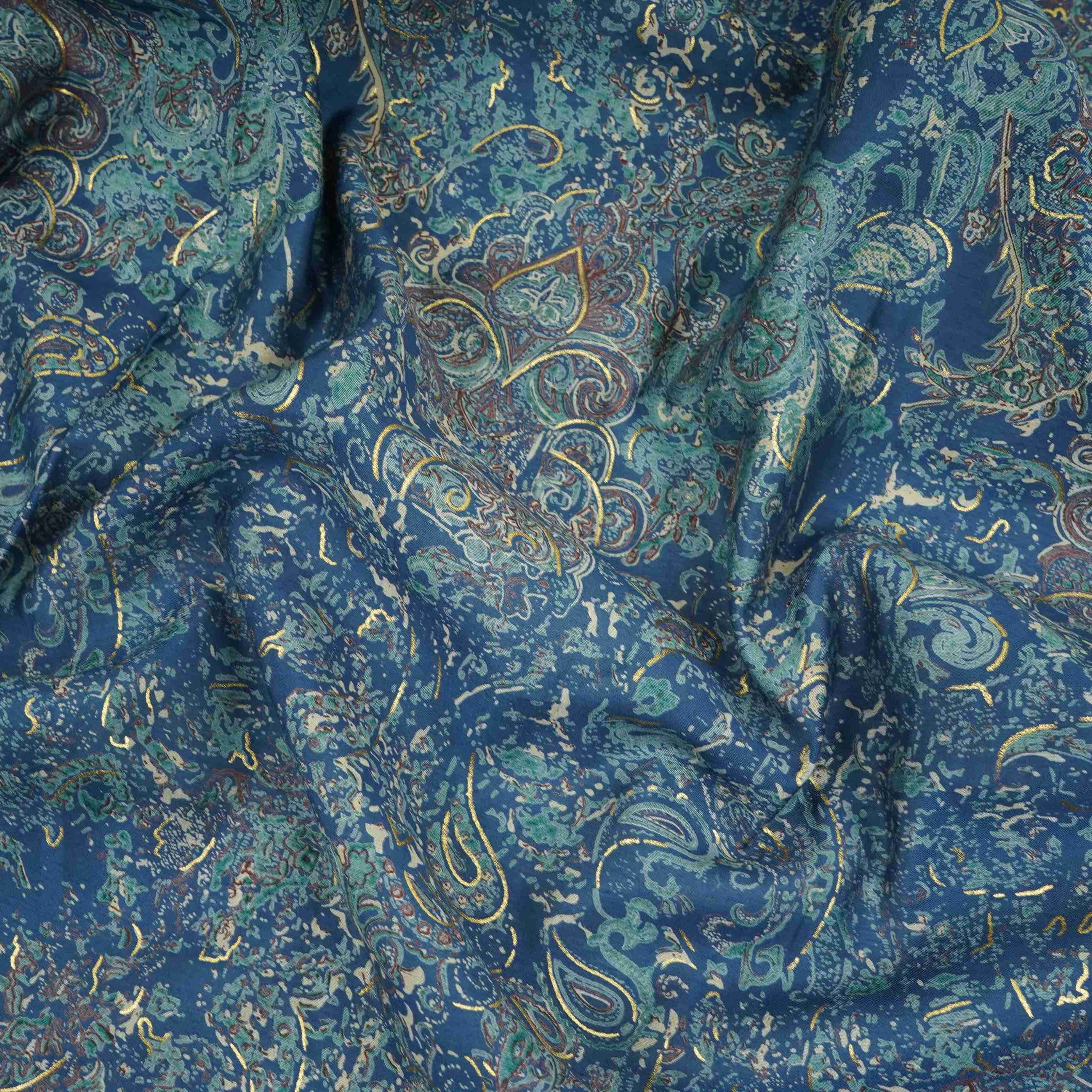 Blue Foil floral print Eri Cotton Fabric MTFG-31073 - TradeUNO
