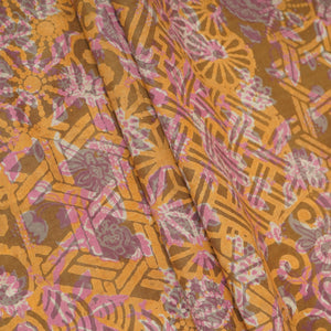 Mustard Multicolor Dabu Print Cotton Fabric AFI-29609 - TradeUNO