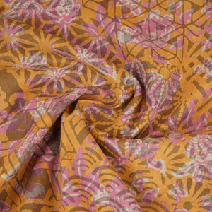 Mustard Multicolor Dabu Print Cotton Fabric AFI-29609 - TradeUNO