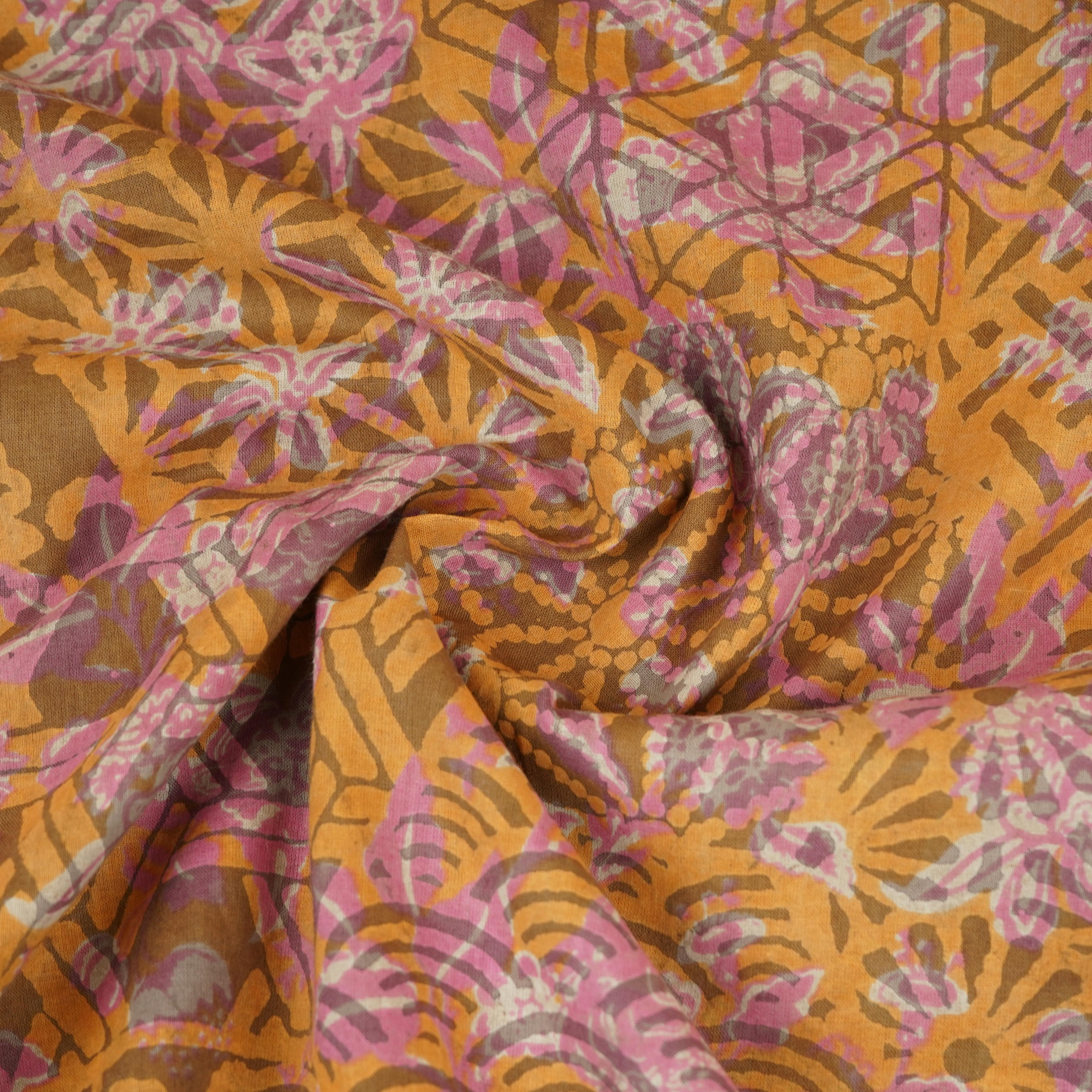Mustard Multicolor Dabu Print Cotton Fabric AFI-29609 - TradeUNO