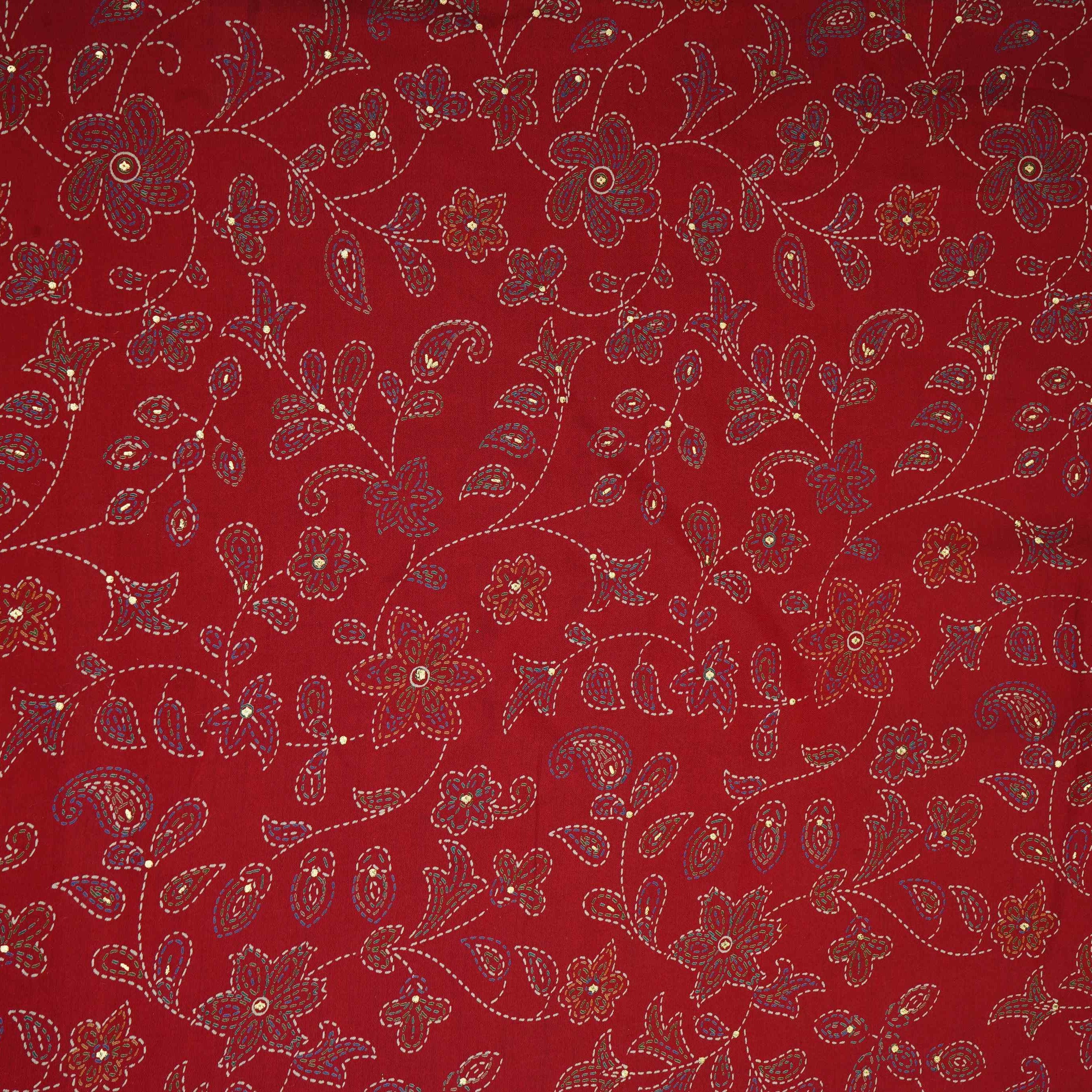 Red Foil floral print Eri Cotton Fabric MTFG-31074 - TradeUNO
