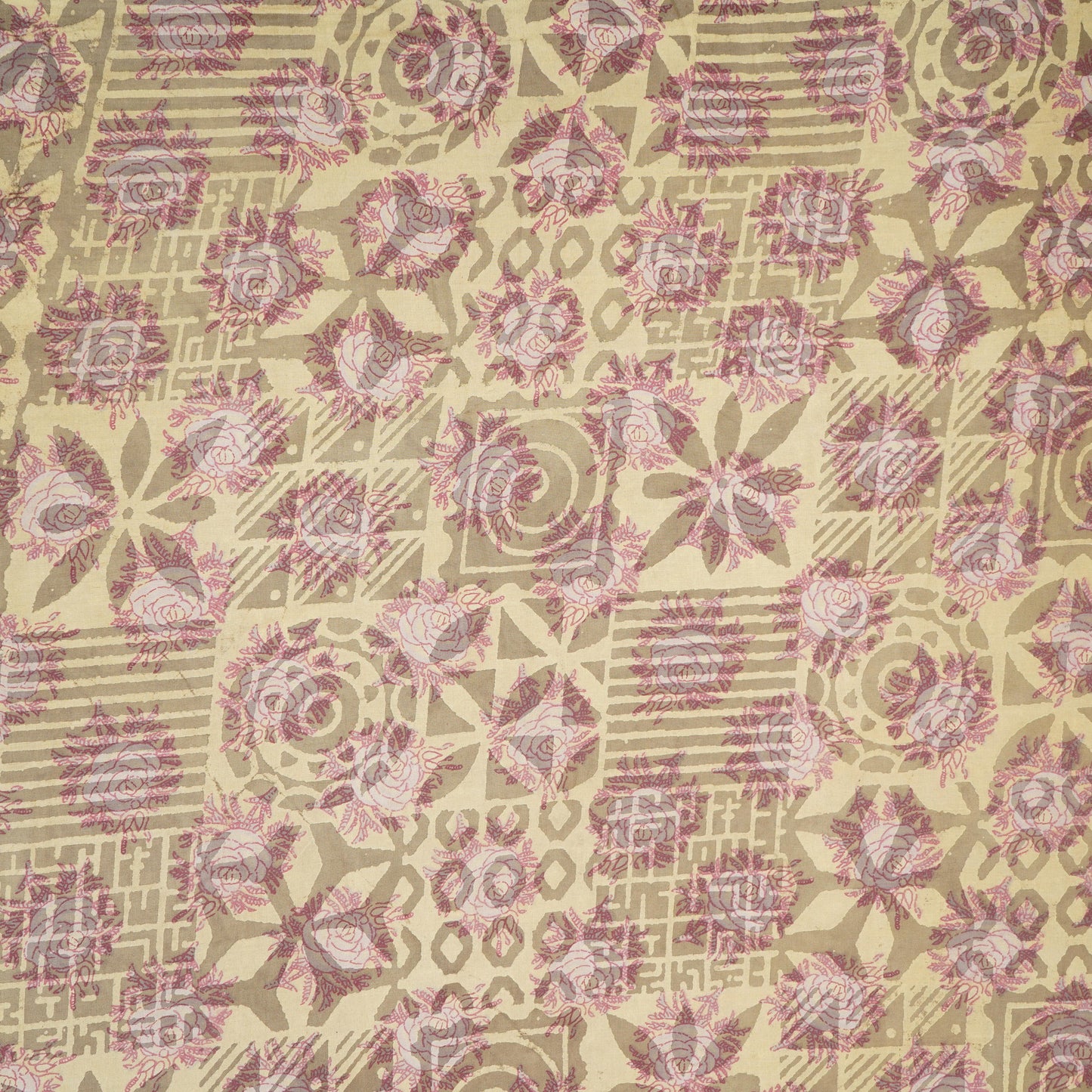 Khaki Dabu Print Cotton Fabric AFI-29607