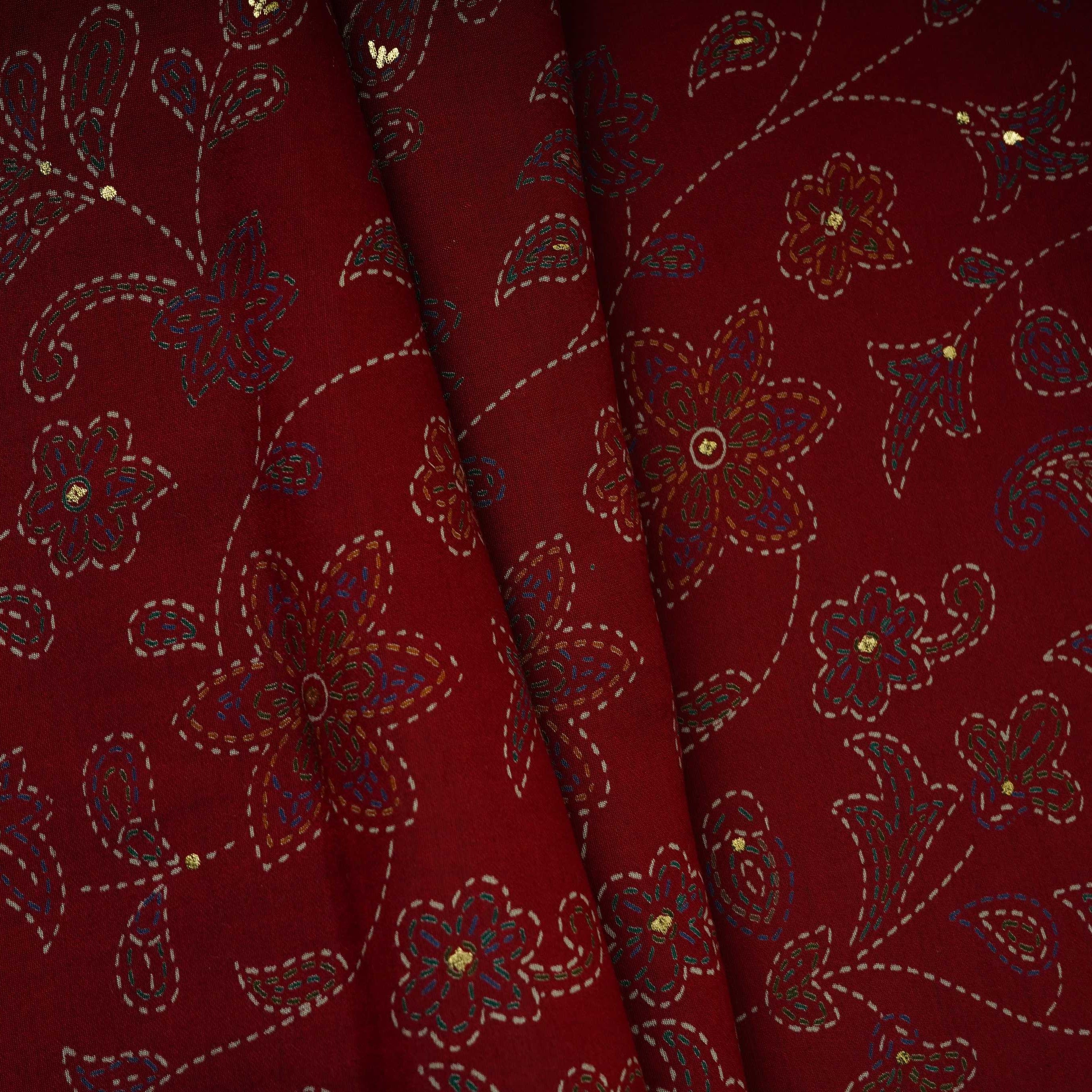Red Foil floral print Eri Cotton Fabric MTFG-31074 - TradeUNO
