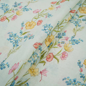 Off White floral print 40s Pure Linen Fabric VF-31328 - TradeUNO