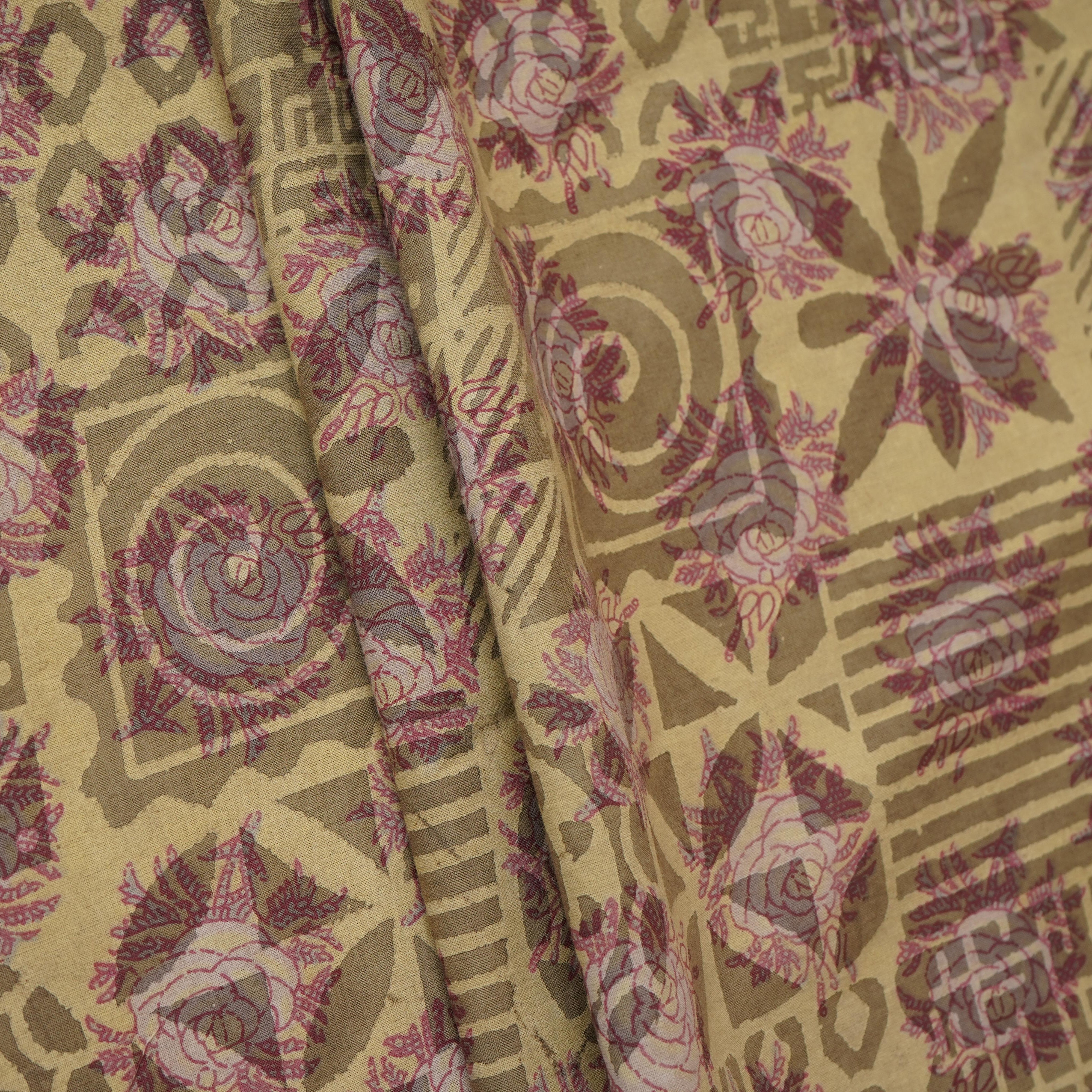 Khaki Dabu Print Cotton Fabric AFI-29607 - TradeUNO