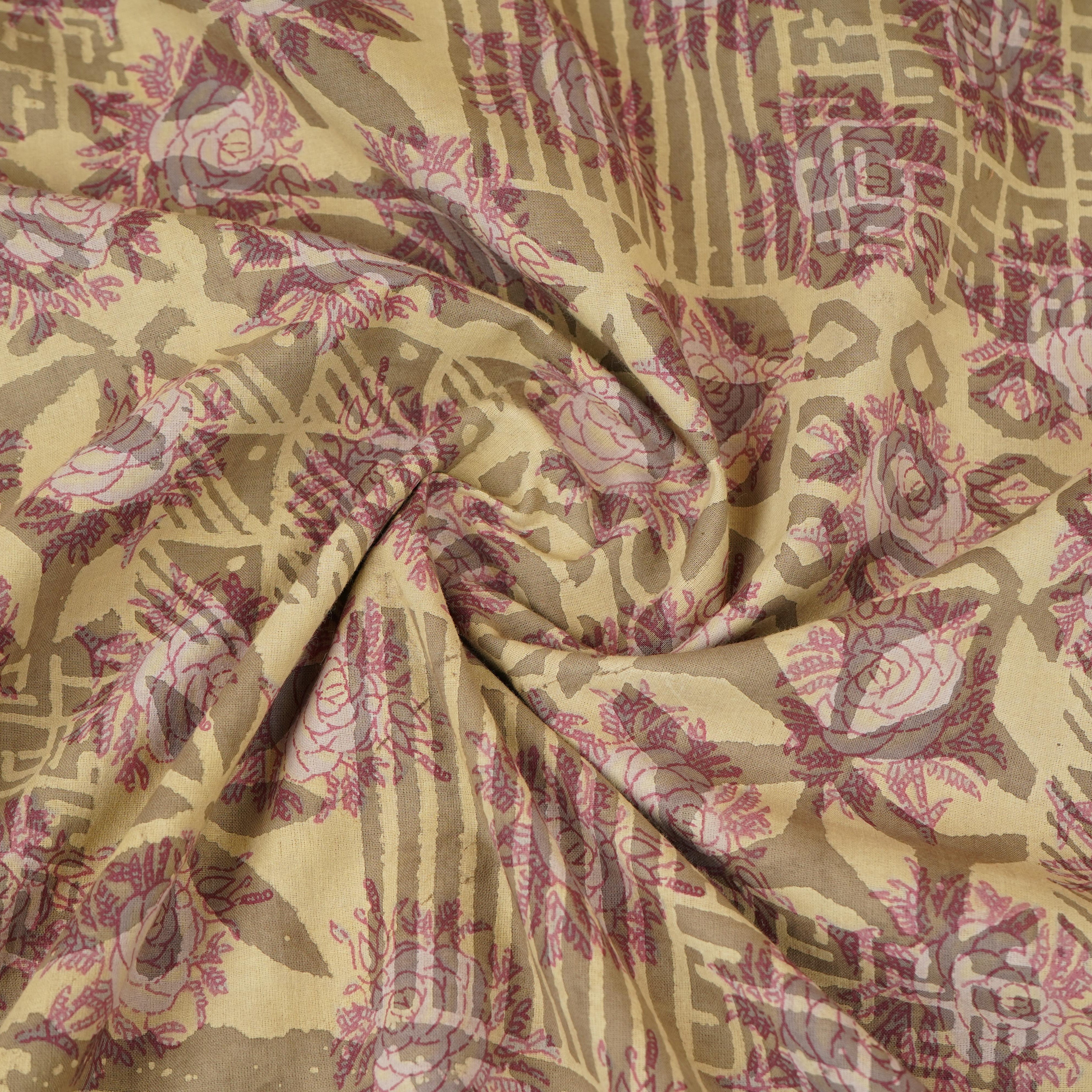 Khaki Dabu Print Cotton Fabric AFI-29607 - TradeUNO