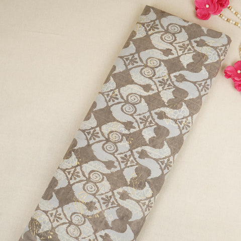 Grey with Multicolor Dabu Foil Print Cotton Fabric NC-29662