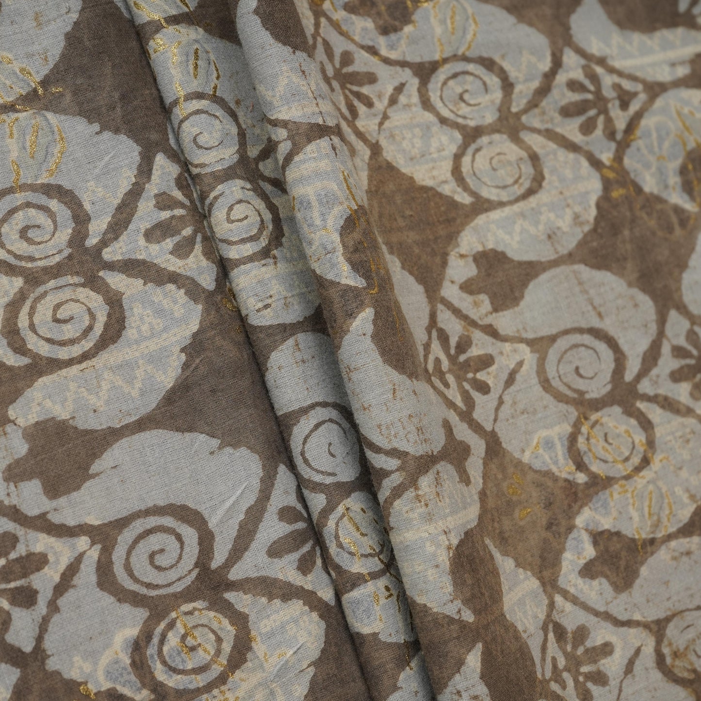 Grey with Multicolor Dabu Foil Print Cotton Fabric NC-29662