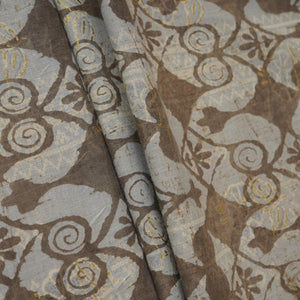 Grey with Multicolor Dabu Foil Print Cotton Fabric NC-29662 - TradeUNO