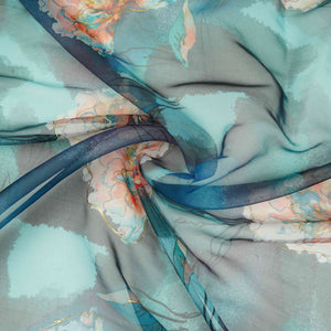 Midnight Teal Zari floral Organza Fabric MTFG-31106 - TradeUNO