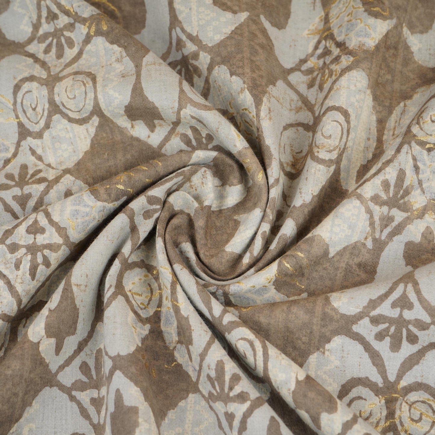 Grey with Multicolor Dabu Foil Print Cotton Fabric NC-29662