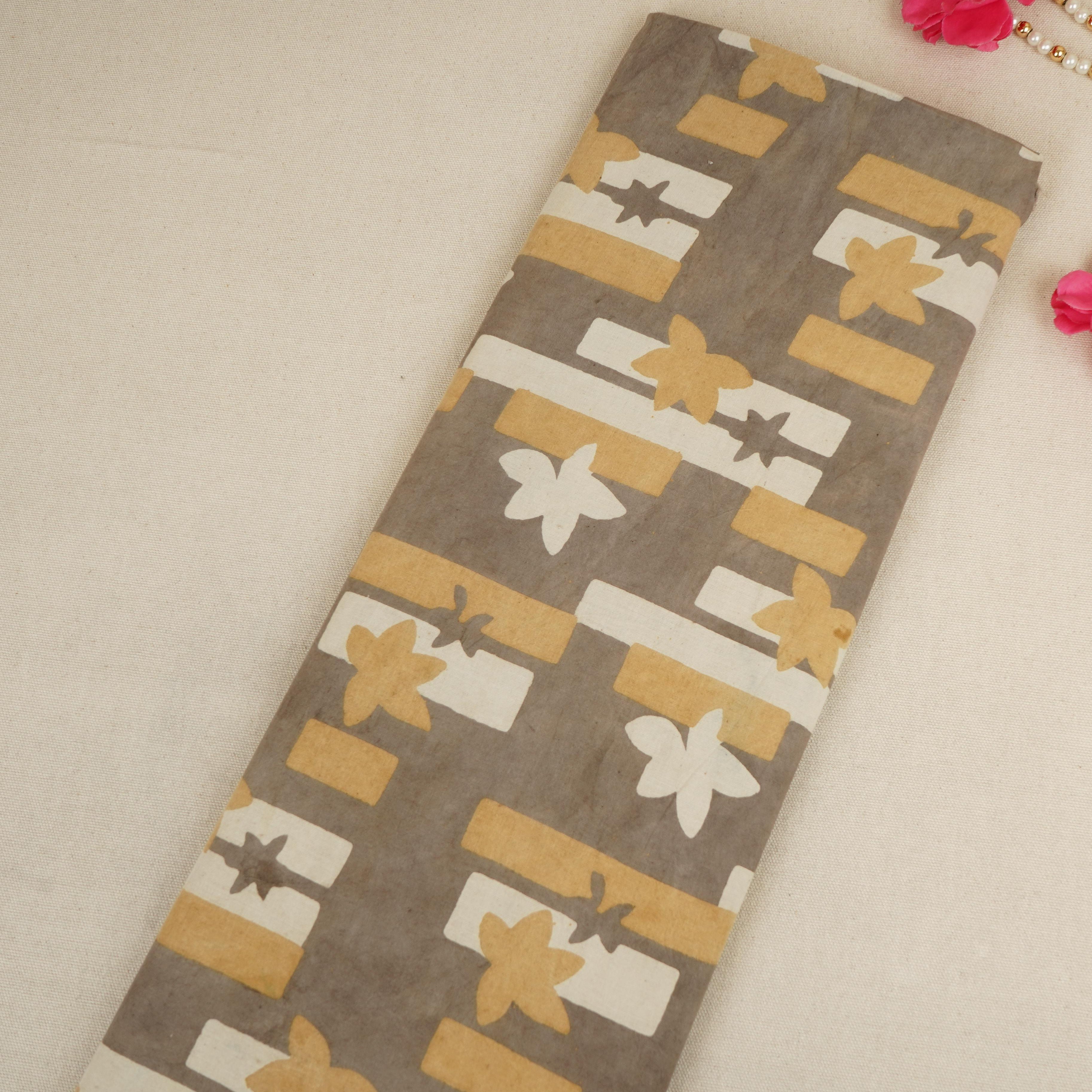 Grey Dabu Print Cotton Fabric NC-29648 - TradeUNO