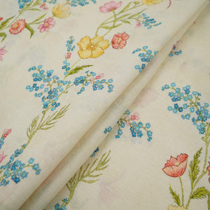 Ivory floral print 40s Pure Linen Fabric VF-31326 - TradeUNO