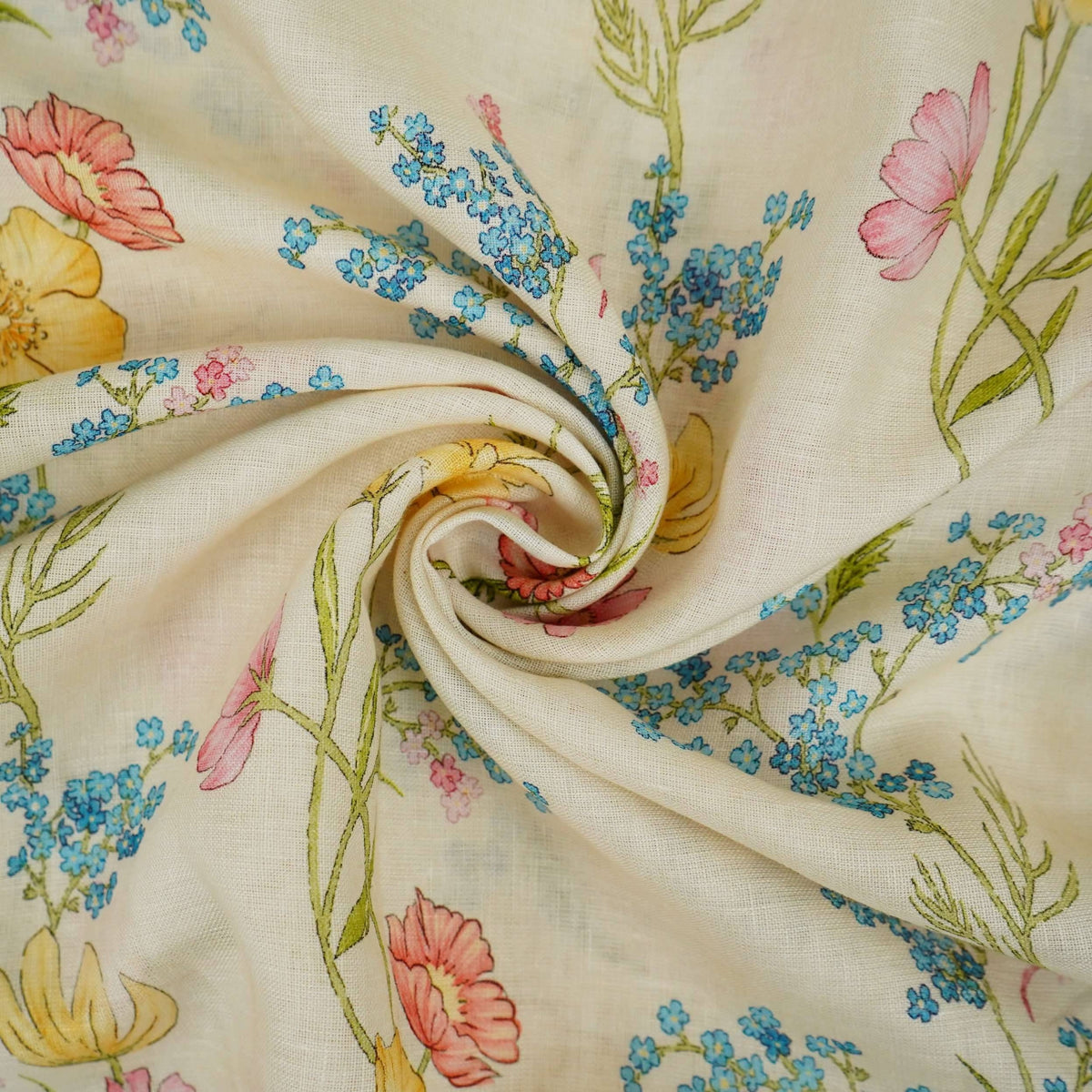 Ivory floral print 40s Pure Linen Fabric VF-31326 - TradeUNO