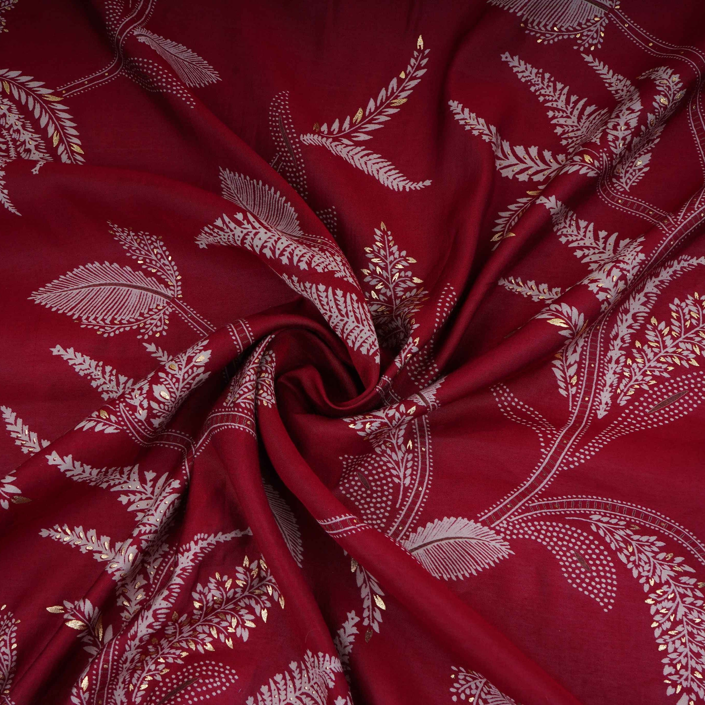 Red Foil floral print Eri Cotton Fabric MTFG-31064 - TradeUNO