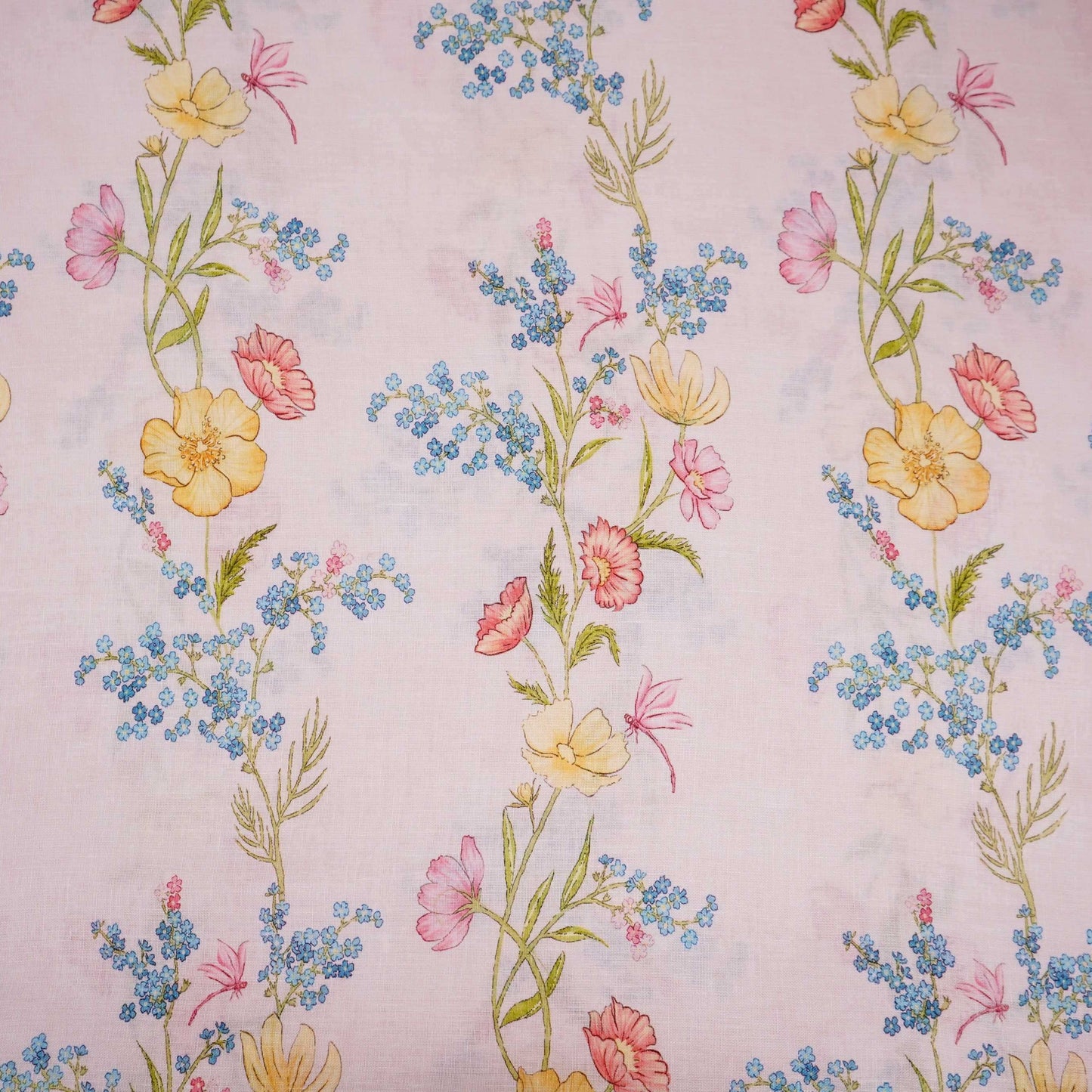 Baby Pink floral print 40s Pure Linen Fabric VF-31327