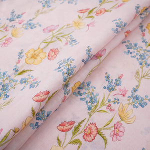 Baby Pink floral print 40s Pure Linen Fabric VF-31327 - TradeUNO