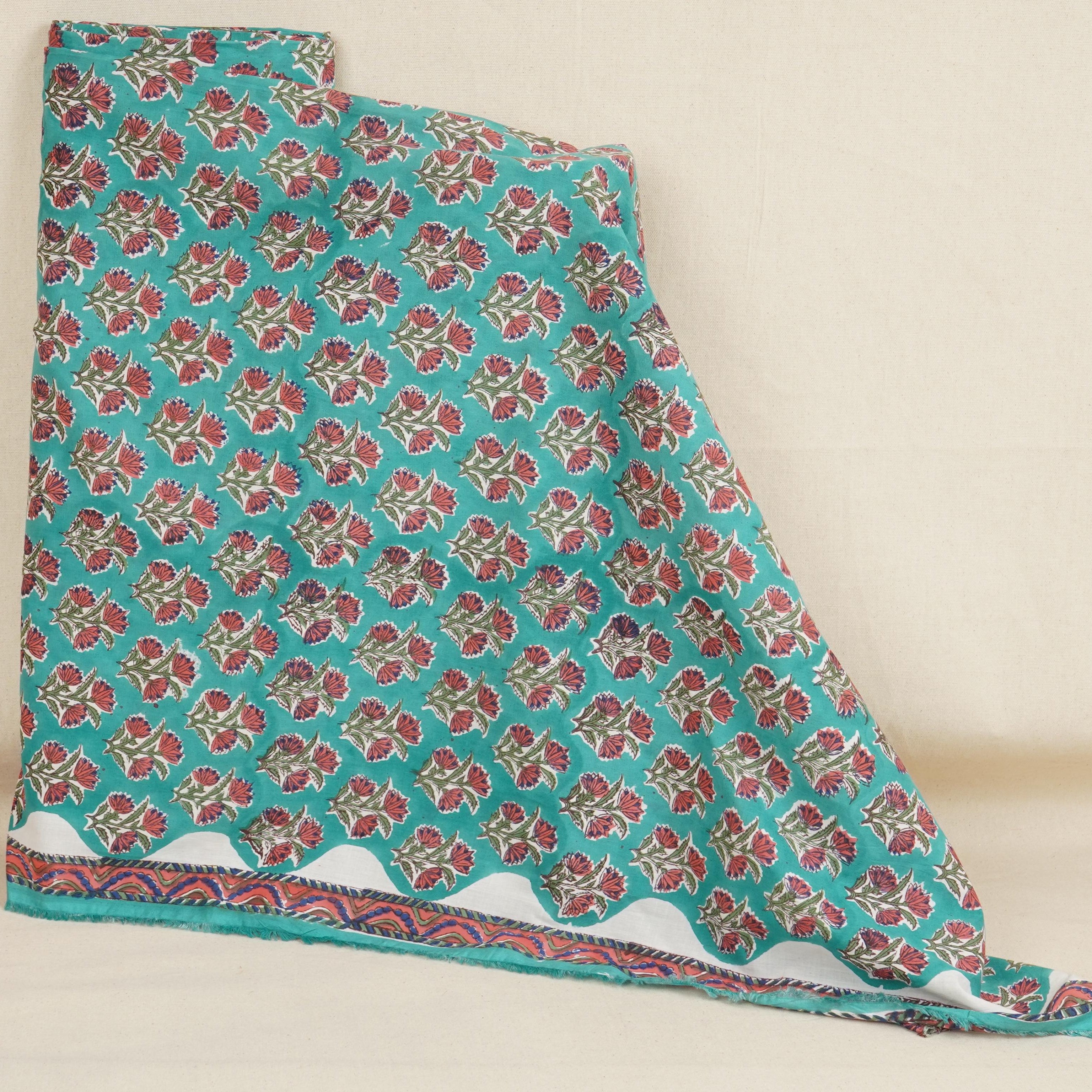 Sea Green floral print Cotton Fabric AFI-29598 - TradeUNO