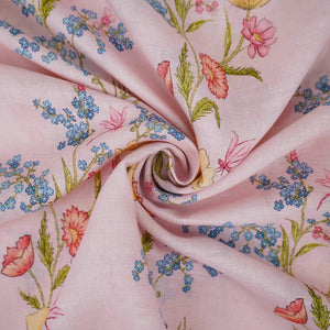 Baby Pink floral print 40s Pure Linen Fabric VF-31327 - TradeUNO