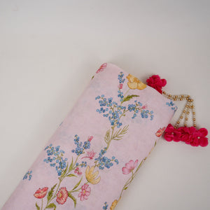 Baby Pink floral print 40s Pure Linen Fabric VF-31327 - TradeUNO