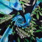 Black with Sky Blue floral print Modal Silk Fabric MTFG-31083