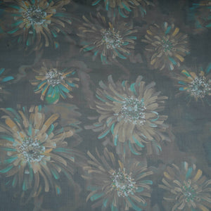 Charcoal Black floral print Organza Fabric MTFG-31105 - TradeUNO