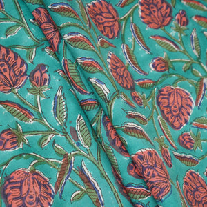 Sea Green floral print Cotton Fabric AFI-29605 - TradeUNO