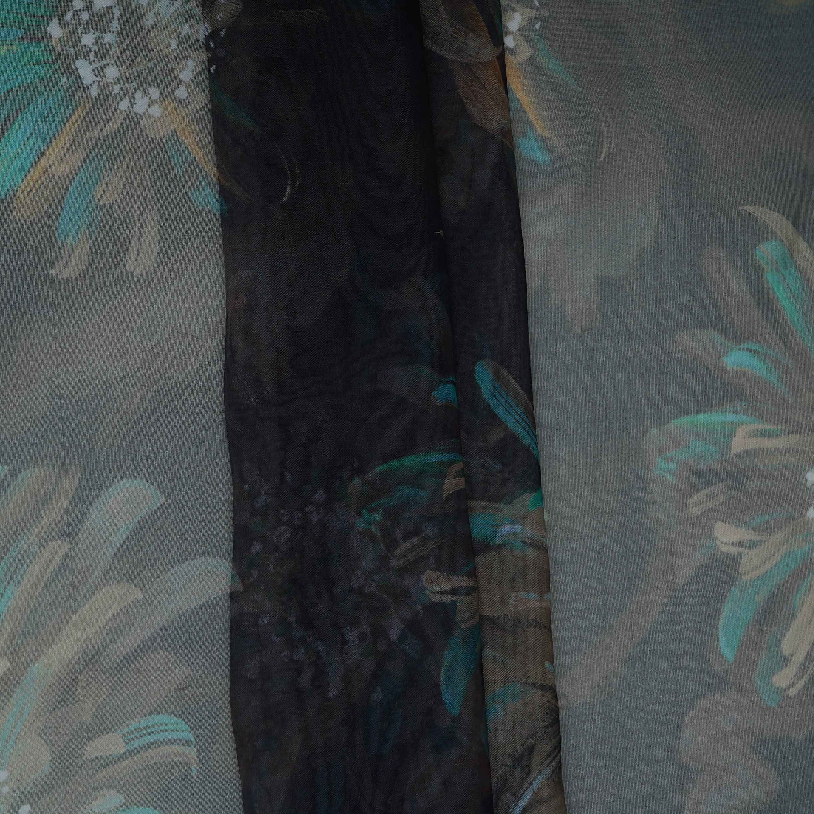 Charcoal Black floral print Organza Fabric MTFG-31105 - TradeUNO
