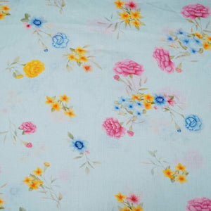 Light Aqua Blue floral print 40s Pure Linen Fabric VF-31348 - TradeUNO