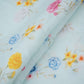 Light Aqua Blue floral print 40s Pure Linen Fabric VF-31348