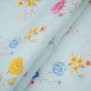 Light Aqua Blue floral print 40s Pure Linen Fabric VF-31348 - TradeUNO