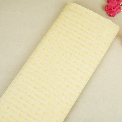 Yellow Geomatrical Print Mul Chanderi Fabric SNA-29628