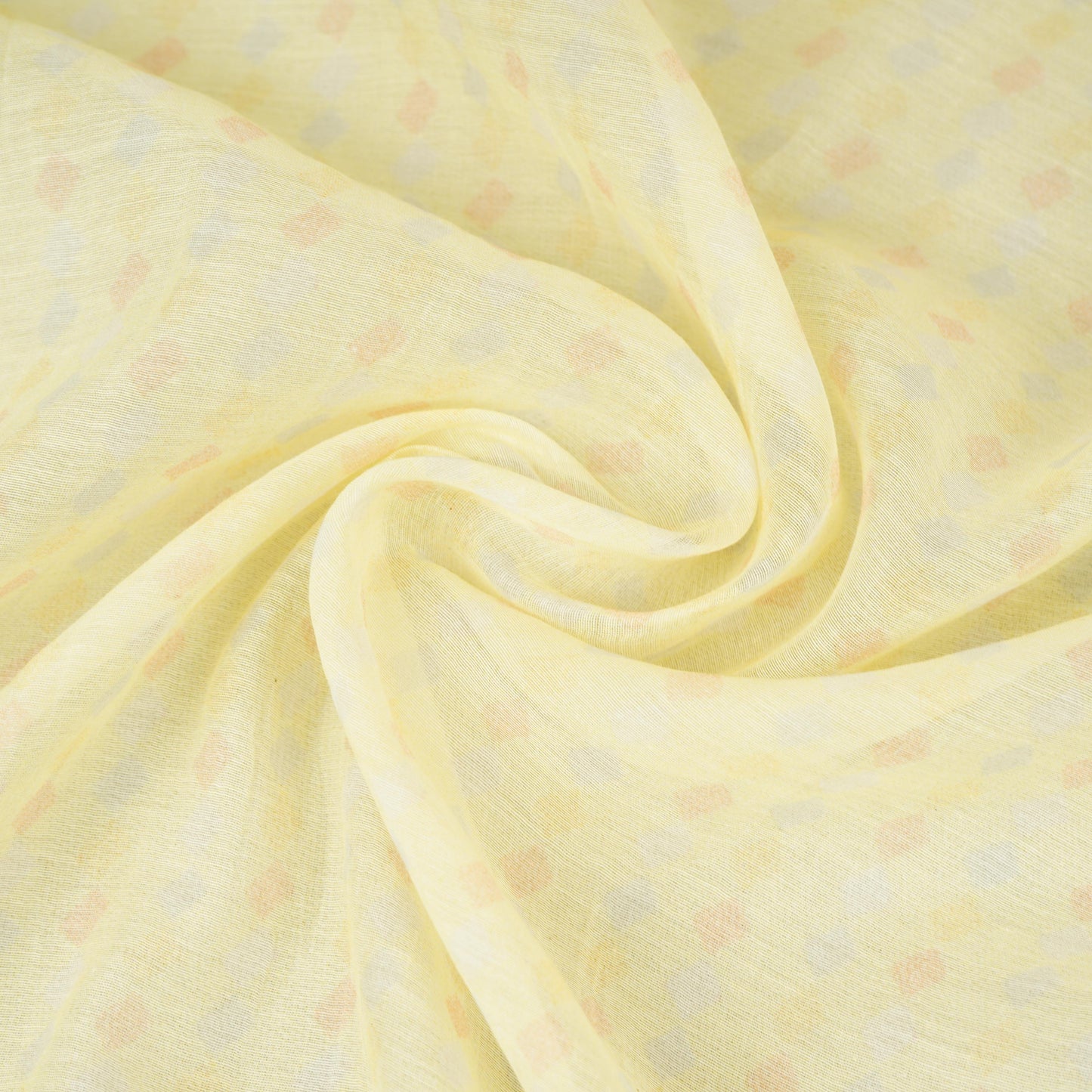 Yellow Geomatrical Print Mul Chanderi Fabric SNA-29628