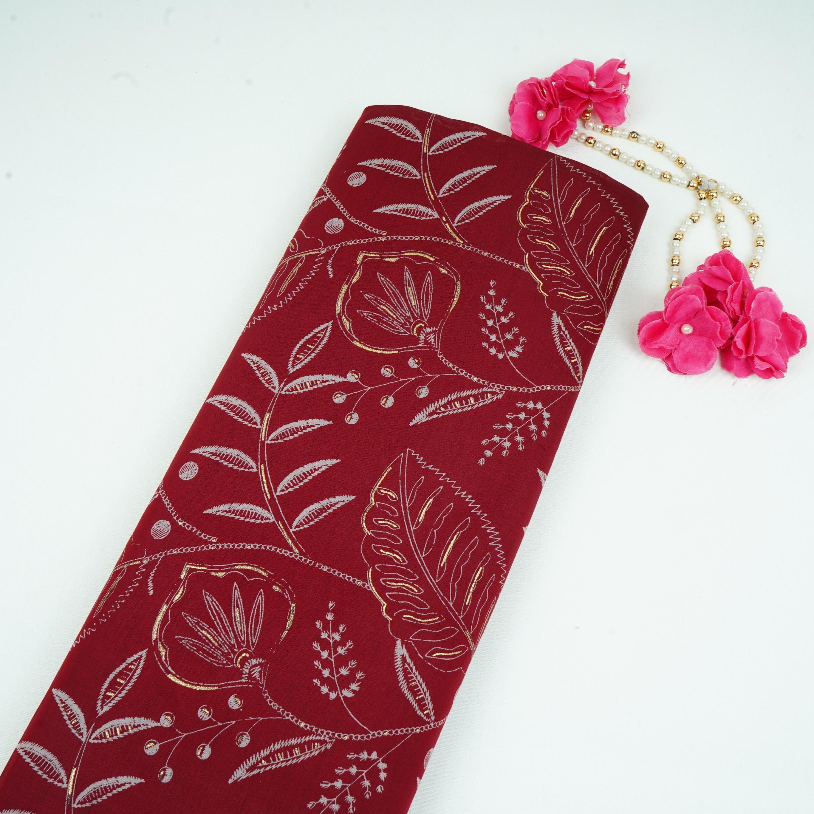 Red Foil floral print Eri Cotton Fabric MTFG-31065 - TradeUNO