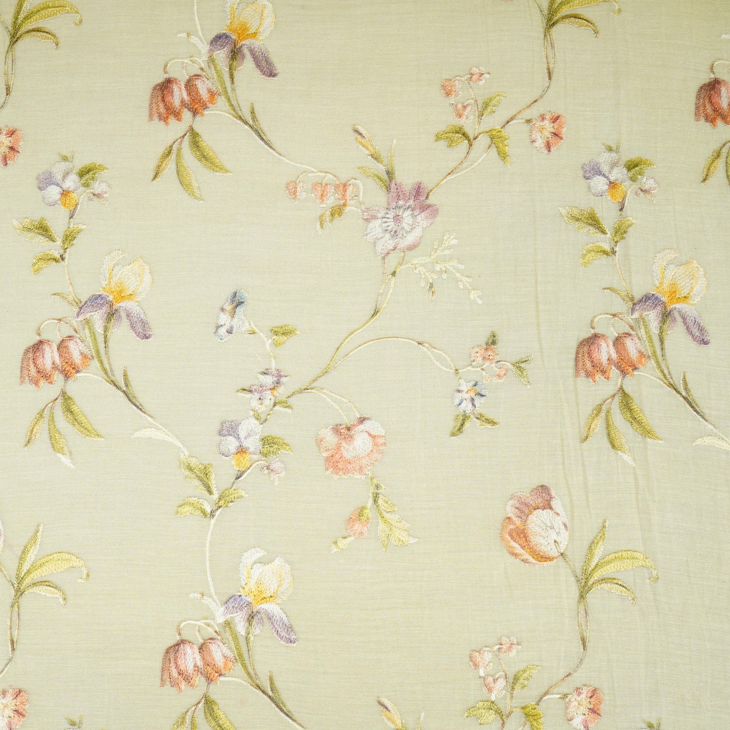 Yellow fine floral embroidery Mul Chanderi Fabric SNA-29629