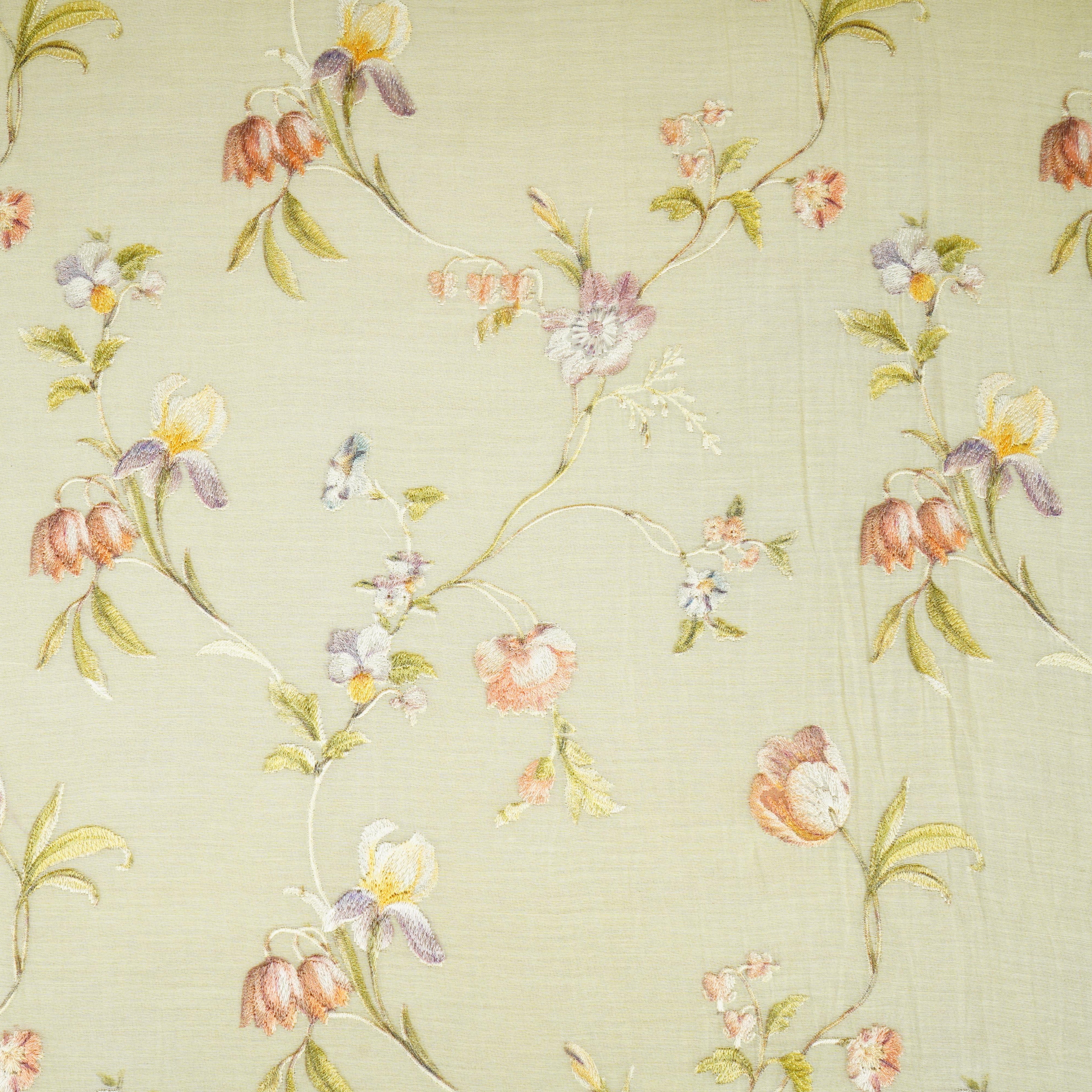 Yellow fine floral embroidery Mul Chanderi Fabric SNA-29629 - TradeUNO