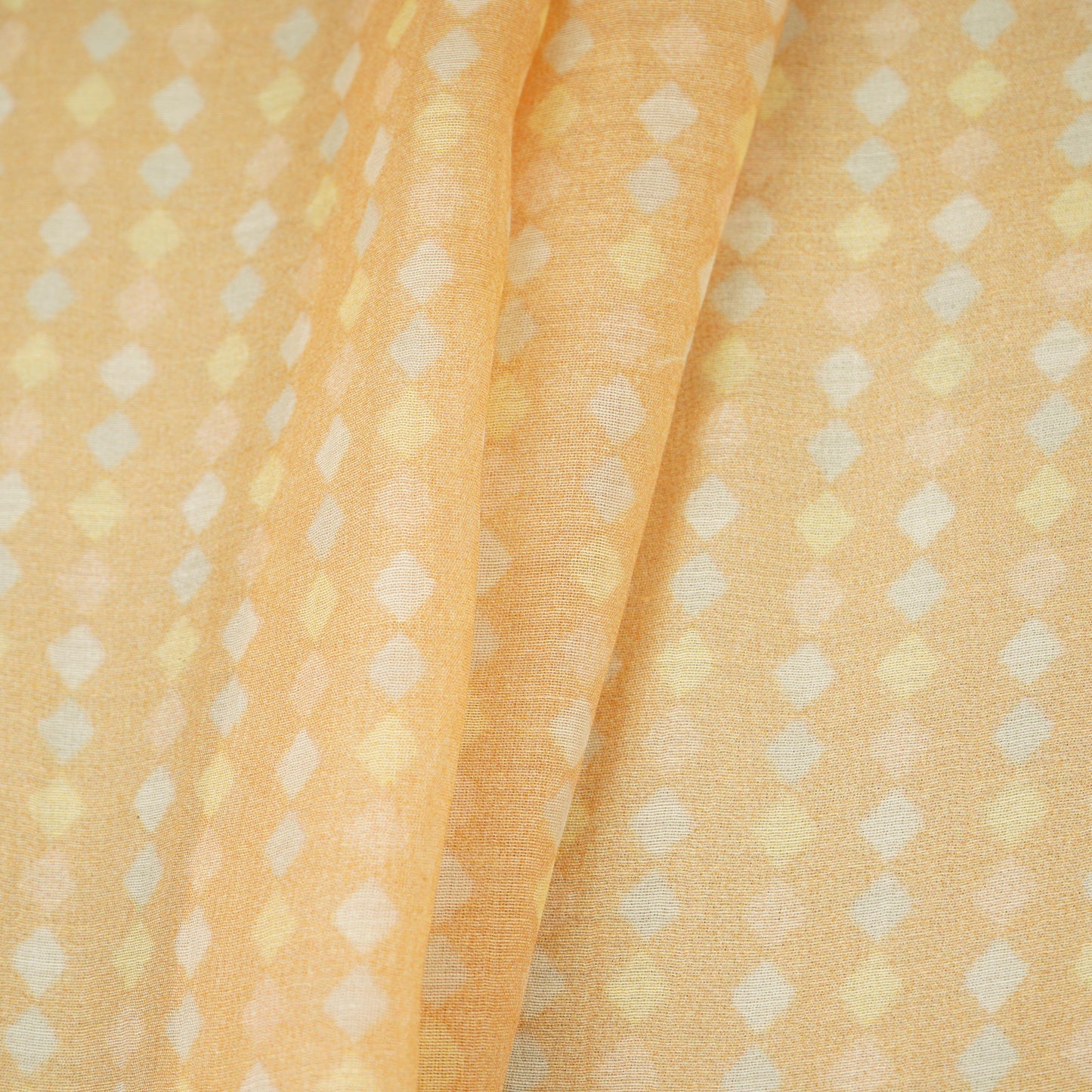 Peach Geomatrical Print Mul Chanderi Fabric SNA-29635