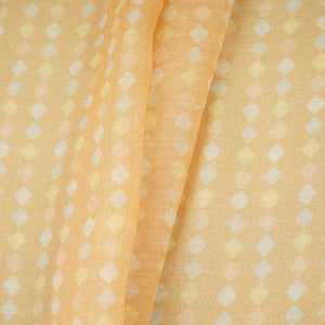 Peach Geomatrical Print Mul Chanderi Fabric SNA-29635 - TradeUNO