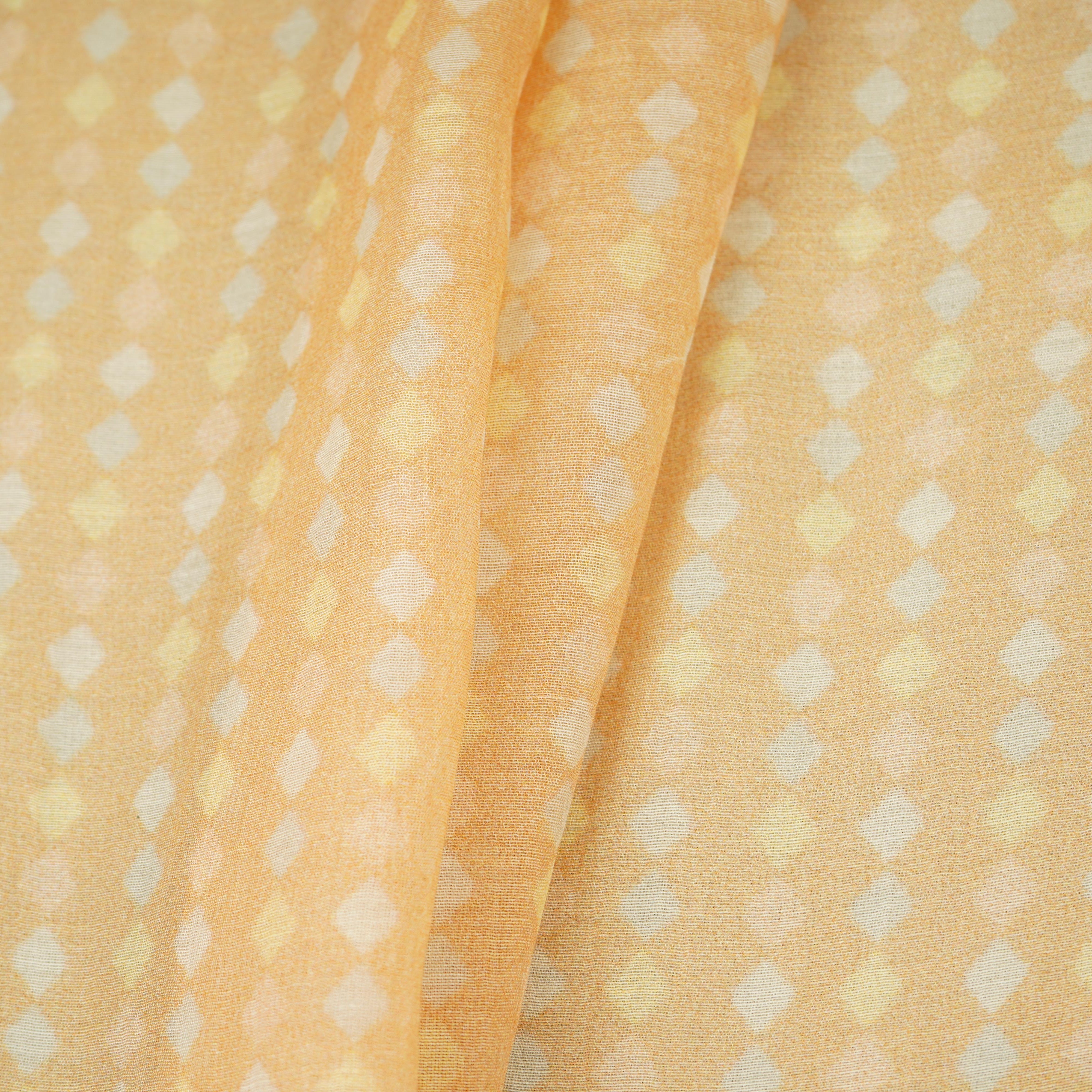 Peach Geomatrical Print Mul Chanderi Fabric SNA-29635 - TradeUNO