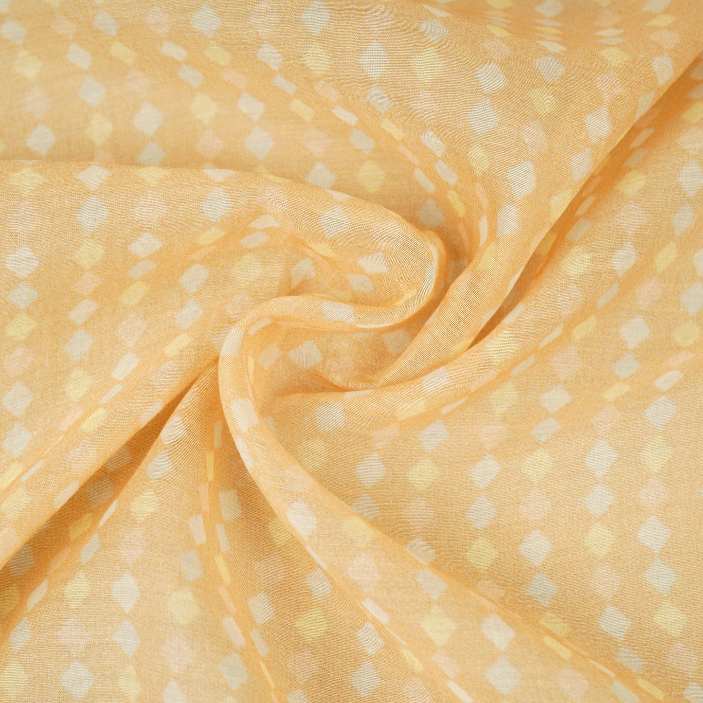 Peach Geomatrical Print Mul Chanderi Fabric SNA-29635
