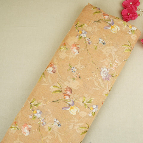 Peach fine floral embroidery Mul Chanderi Fabric SNA-29634