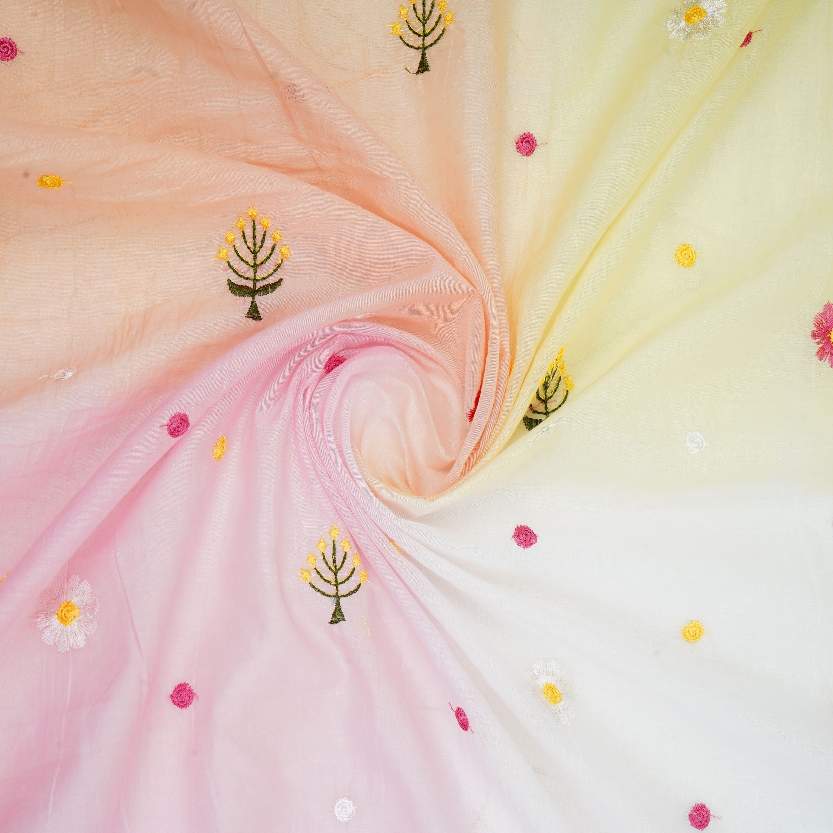 Dusty Rose With Multicolor 4D Shaded Embroidery Mul Chanderi Fabric DC-30690 - TradeUNO