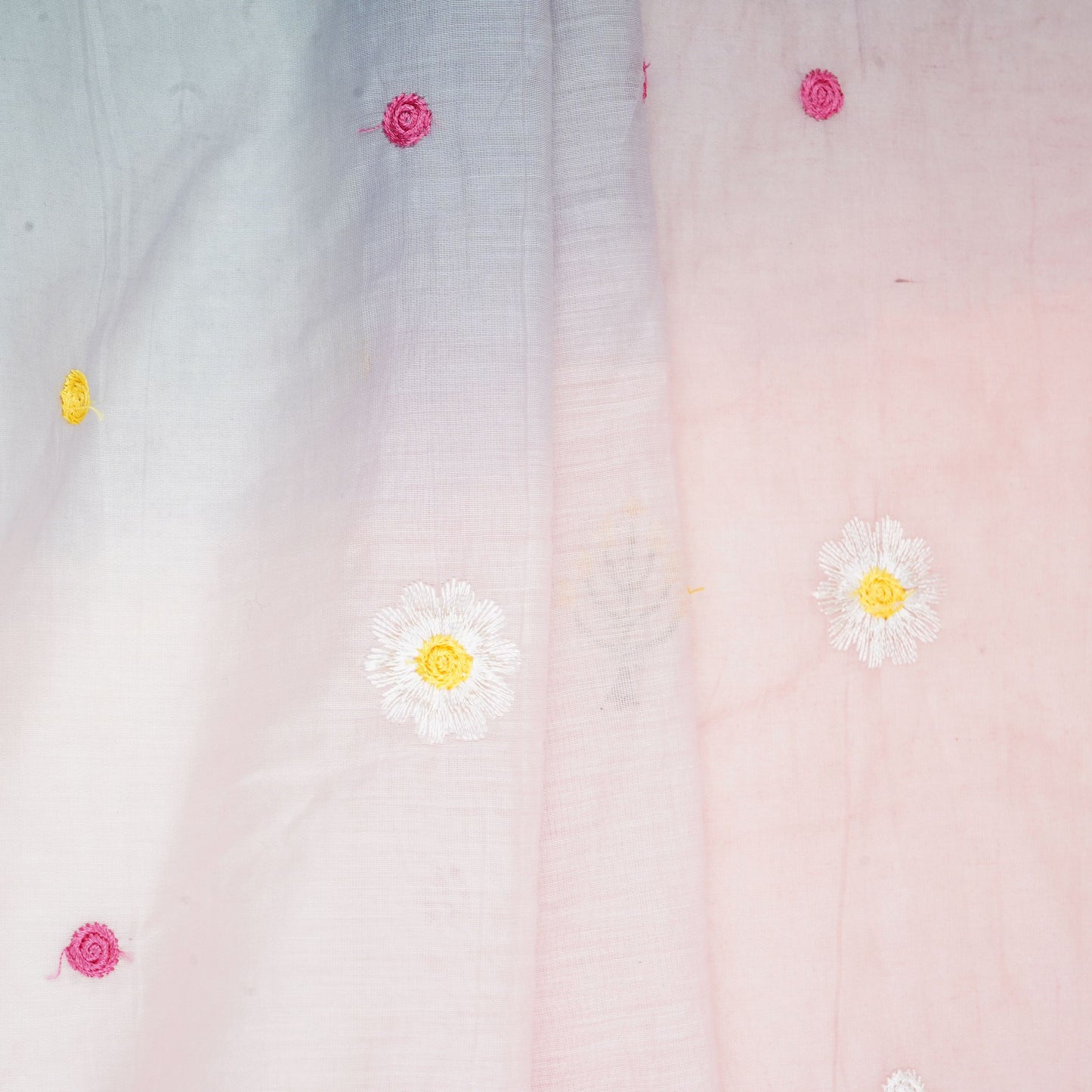 Blush Pink With Multicolor 4D Shaded Embroidery Mul Chanderi Fabric DC-30686