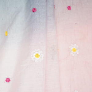 Blush Pink With Multicolor 4D Shaded Embroidery Mul Chanderi Fabric DC-30686 - TradeUNO